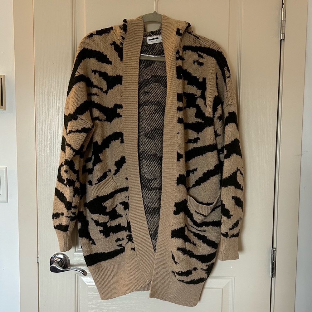 Noisy May tan zebra print hooded cardigan
